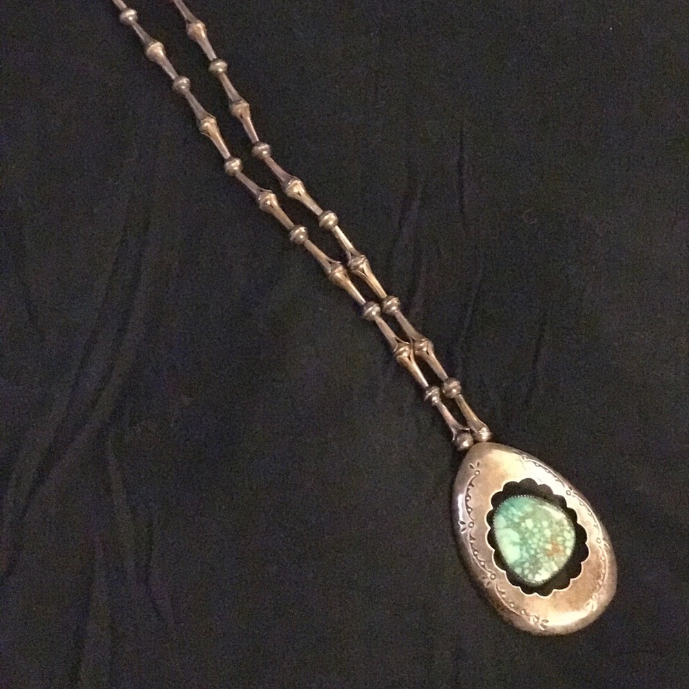 Old Pawn Silver/Turquoise squash blossom necklace